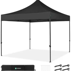 VONROC Partytält 3x3 m – Vattentätt, UV-skydd 50+ – Stålram – Hopfällbart med Förvaringsväska – Svart