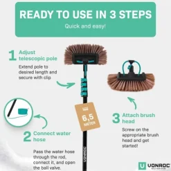 VONROC Teleskopisk tvättborste – 6.50m | Inkl. multifunktionsborste, 2-i-1 fönsterrengörare, slang och tvåldispenser