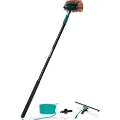 VONROC Teleskopisk tvättborste – 6.50m | Inkl. multifunktionsborste, 2-i-1 fönsterrengörare, slang och tvåldispenser