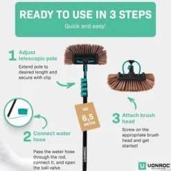 VONROC Teleskopisk tvättborste – 6.50m | Inkl. multifunktionsborste, 2-i-1 fönsterrengörare, slang och tvåldispenser