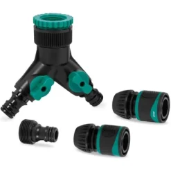 VONROC 2-Vägs Vattenfördelare med Slangkopplingar och Plug-in Adapter – Anslut Två Slangar Samtidigt