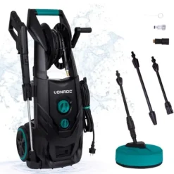 VONROC 2500W Högtryckstvätt med 195 Bar Induktionsmotor och 8m Slang – Inkl. Terrassrengörare och Turbolans