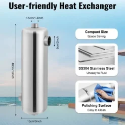 Värmeväxlare för pool i rostfritt stål, 60 kW, SPA-termostatvärmare, cirkulationsuppvärmning, silver