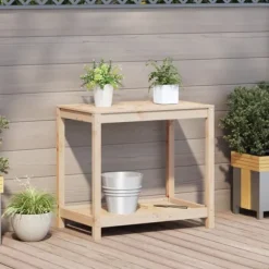 Växtbord med hylla - Planteringsbord i massiv furu | Storlek: 82,5x50x75 cm | Färg: Natur