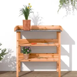 Växtbord med hylla brun 78x38x82,5 cm massivt granträ