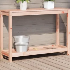 Växtbord med hylla i massivt douglasträ - Planteringsbord | Storlek: 108x35x75 cm | Färg: Natur