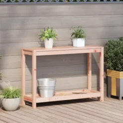 Växtbord med hylla i massivt douglasträ - Planteringsbord | Storlek: 108x35x75 cm | Färg: Natur