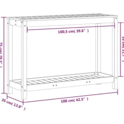 Växtbord med hylla i massivt douglasträ - Planteringsbord | Storlek: 108x35x75 cm | Färg: Natur