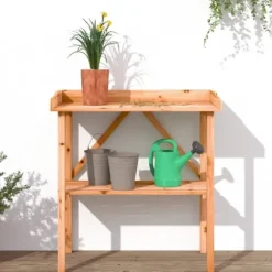 Växtbord med hylla i massivt granträ - Perfekt för trädgård och uteplats | Färg: Brun | Storlek: 78x38x82,5 cm