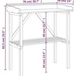 Växtbord med hylla i massivt granträ - Perfekt för trädgård och uteplats | Färg: Brun | Storlek: 78x38x82,5 cm