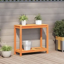 Växtbord med hylla vaxad brun 82,5x35x75 cm massiv furu