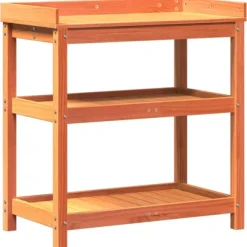 Växtbord med hyllor brun 82,5x45x86,5 cm massiv furu