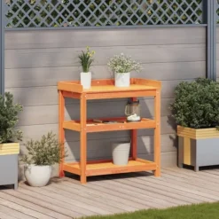 Växtbord med hyllor brun 82,5x45x86,5 cm massiv furu