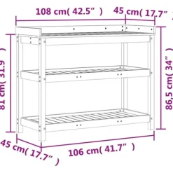 Växtbord med hyllor i impregnerad furu 108x45x86,5 cm | Färg: Natur | Storlek: 108x45x86,5 cm