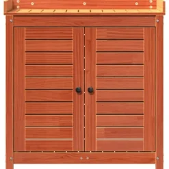 Växtbord med hyllor i massiv furu - Planteringsbord för trädgård | Färg: Brun | Storlek: 82,5x50x86,5 cm