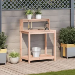 Växtbord med hyllor i massivt douglasträ - Planteringsbord | Storlek: 82,5x50x109,5 cm | Färg: Natur