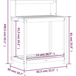 Växtbord med hyllor i massivt douglasträ - Planteringsbord | Storlek: 82,5x50x109,5 cm | Färg: Natur