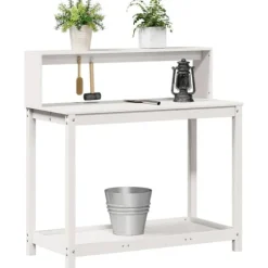 Växtbord med hyllor i massiv furu - Planteringsbord | Färg: Vit | Storlek: 108x50x109,5 cm