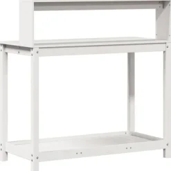 Växtbord med hyllor i massiv furu - Planteringsbord | Färg: Vit | Storlek: 108x50x109,5 cm