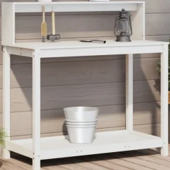 Växtbord med hyllor vit 108x50x109,5 cm massiv furu