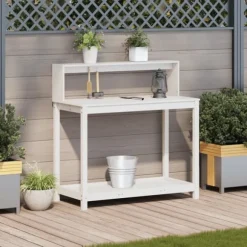 Växtbord med hyllor vit 108x50x109,5 cm massiv furu