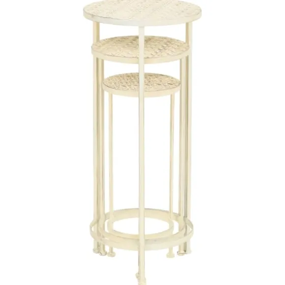 Växtbord set 3 st vintage stil metall antikvit