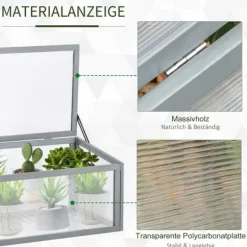 Växthus för odlingsbädd, 90x46x40 cm, Grå