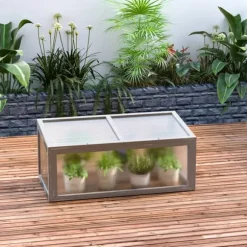 Växthus för odlingsbädd, 90x46x40 cm, Grå