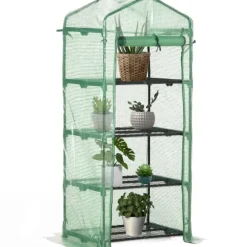 Växthus för trädgården - Hyllväxthus - 4 hyllplan - PE-överdrag - Vattentätt - För odling - Grön