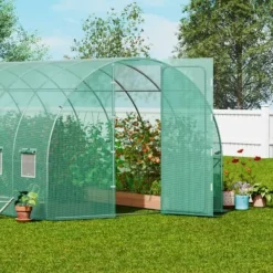 Växthus, Gångtunnel, 590x295x225 cm, Grön, Stålram