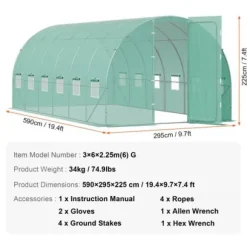 Växthus, Gångtunnel, 590x295x225 cm, Grön, Stålram