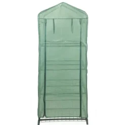 Växthus med 4 Hyllplan & PE-Överdrag med Dragkedja | Gratis planteringsspade