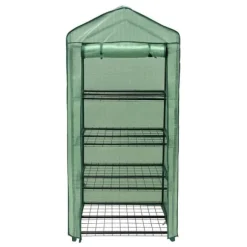 Växthus med 4 Hyllplan & PE-Överdrag med Dragkedja | Gratis planteringsspade