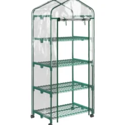 Växthus med hjul - Trädgårdsväxthus - Metallram - 4 Hyllplan - Vattentät - 3,05 x 3,05 m - Vit