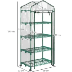 Växthus med hjul - Trädgårdsväxthus - Metallram - 4 Hyllplan - Vattentät - 3,05 x 3,05 m - Vit