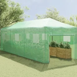Växthus med Pop-up Ram med tak Grön 290 x 870 x 315 cm Järn