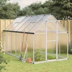 Växthus med ram silver 334x169x195 cm aluminium