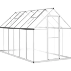 Växthus med ram silver 334x169x195 cm aluminium