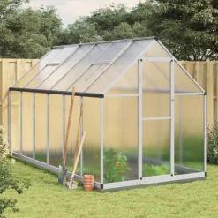 Växthus med ram silver 334x169x202 cm aluminium