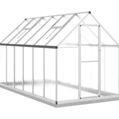 Växthus med ram silver 334x169x202 cm aluminium