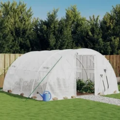 Växthus med stålram - Rymligt för frukter & grönsaker | Färg: Vit | Storlek: 16 m² (4x4x2 m)