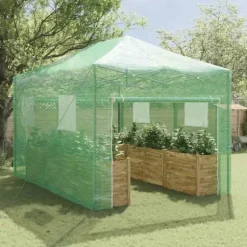 Växthus med tak i industriell stil - Stålram | Färg: Grön | Storlek: 290x430x315 cm