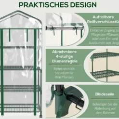 Växthus mini 69×50×165 cm – 4 hyllor, transparent