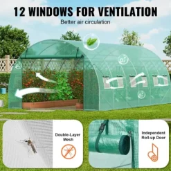 Växthus Walk-in Tunnel 19,36x9,68x6,5 fot, Galvaniserad Ram, PE-Överdrag, Grön, Hållbar och Rymlig