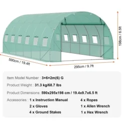Växthus Walk-in Tunnel 19,36x9,68x6,5 fot, Galvaniserad Ram, PE-Överdrag, Grön, Hållbar och Rymlig