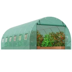 Växthus Walk-in Tunnel 19,36x9,68x6,5 fot, Galvaniserad Ram, PE-Överdrag, Grön, Hållbar och Rymlig