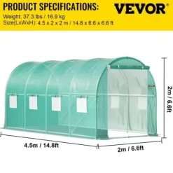 Växthus, 450x200x200 cm, Grön, Galvaniserat stål