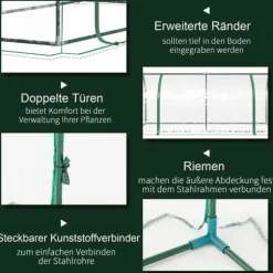 Växthus 200x100x80 cm, stål/plast, med dörr – drivbänk, grön