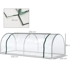 Växthus 250x100x80 cm, stål/PVC, med dörr – drivbänk för plantuppdragning