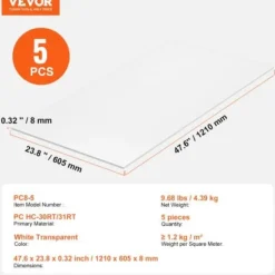 Växthuspaneler, Polykarbonat, 121x60,5x0,8 cm, Klar, Tak